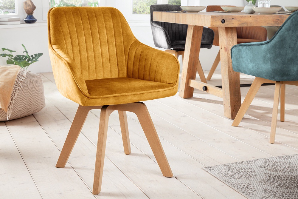 LuxD Designová otočná židle Gaura hořčicově-žlutý samet