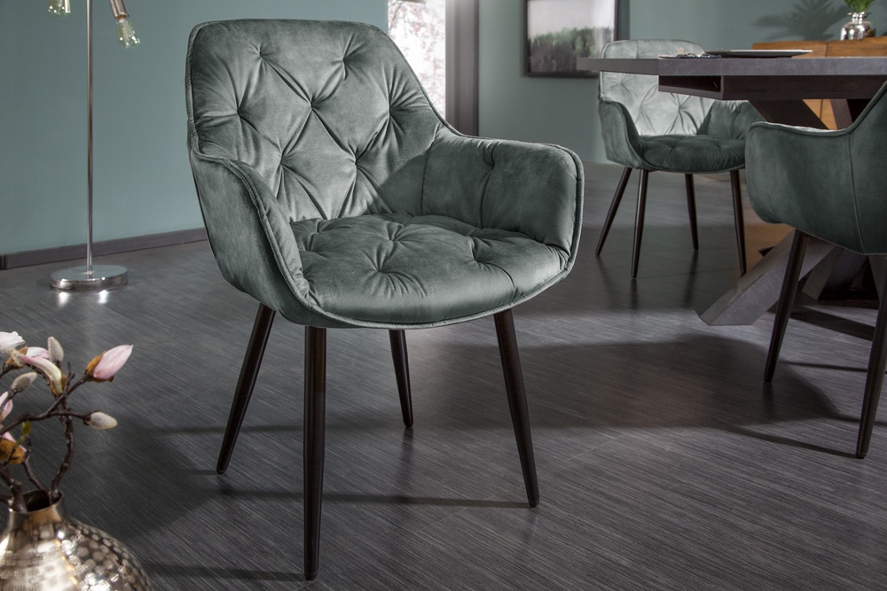 LuxD Designová židle Garold šedo-zelený samet