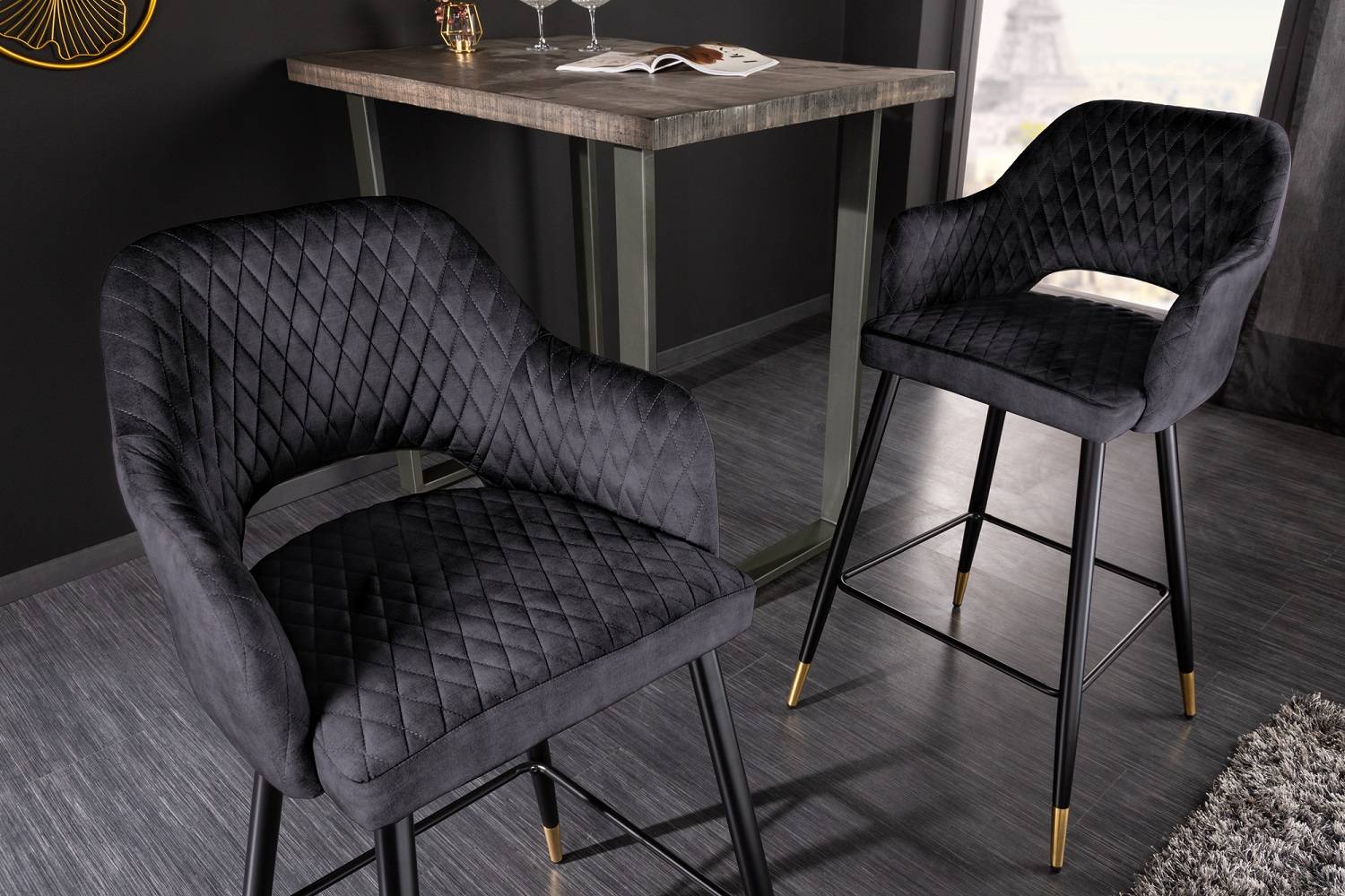 LuxD Designová barová židle Laney antracitový samet