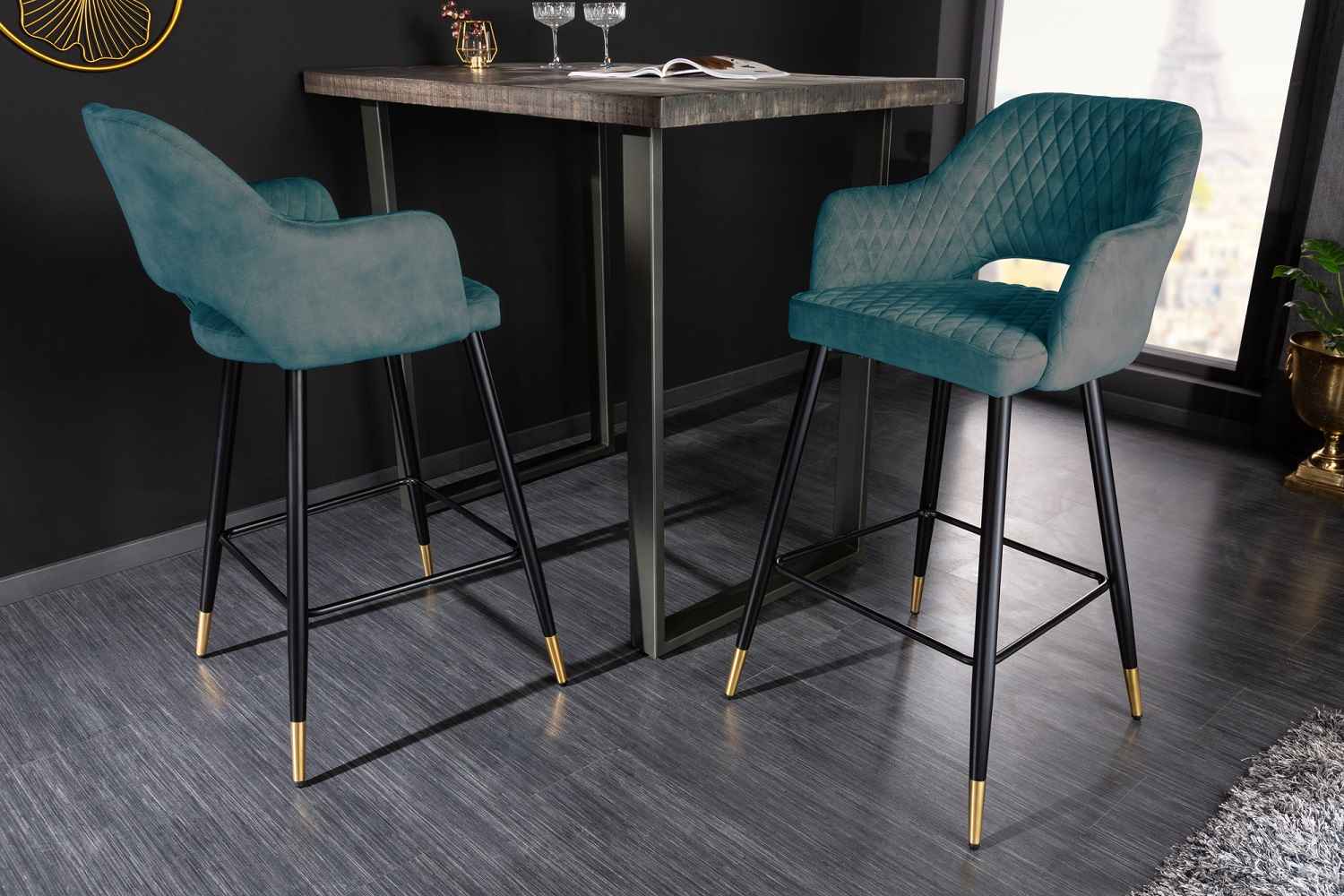 Levně LuxD Designová barová židle Laney petrolejový samet