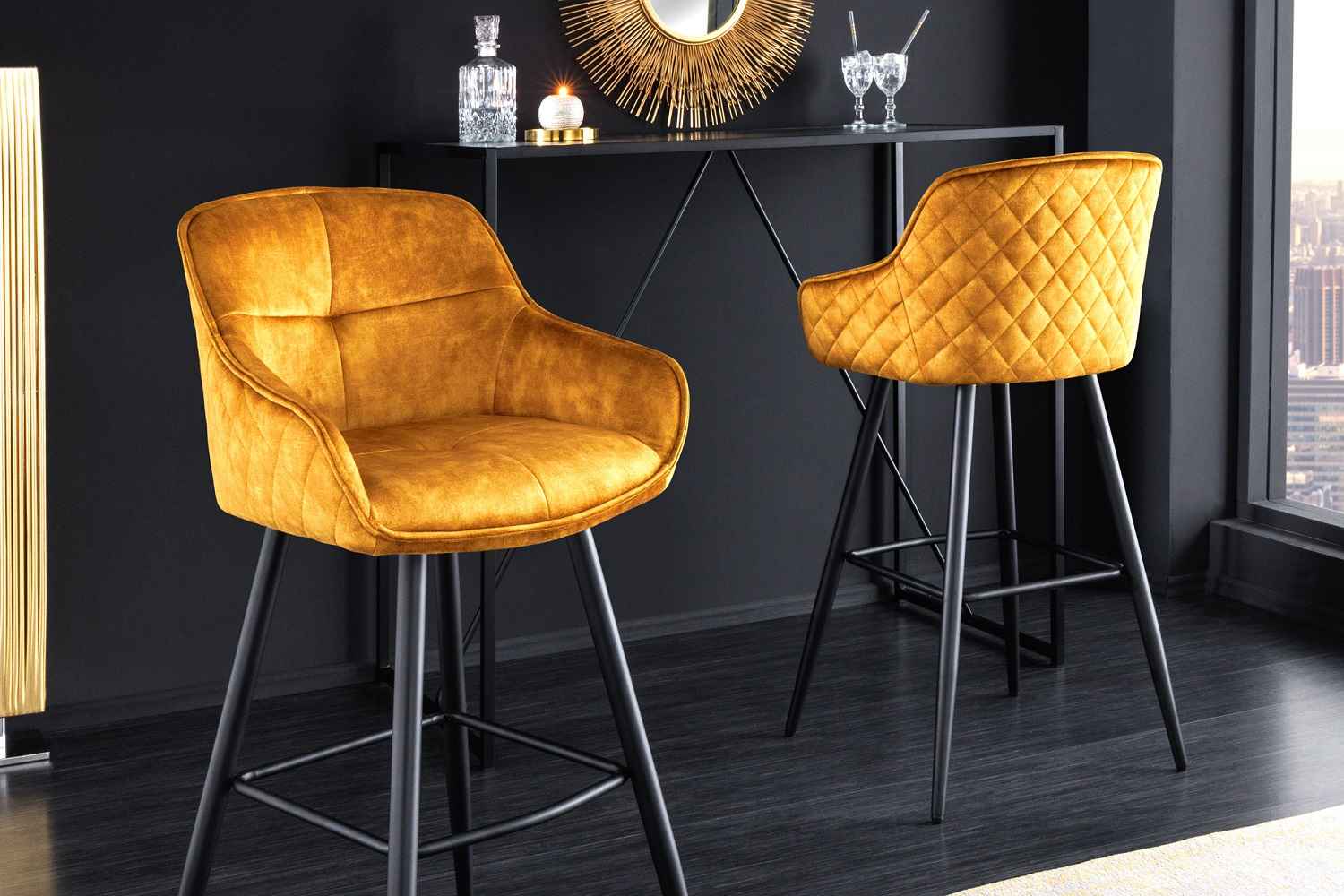 Levně LuxD Designová barová židle Natasha hořčicový samet