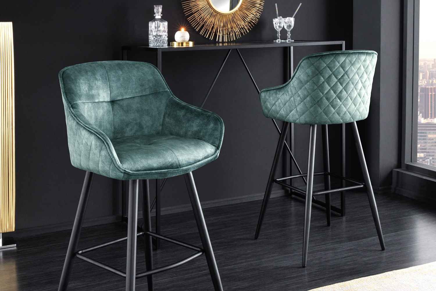 LuxD Designová barová židle Natasha petrolejový samet
