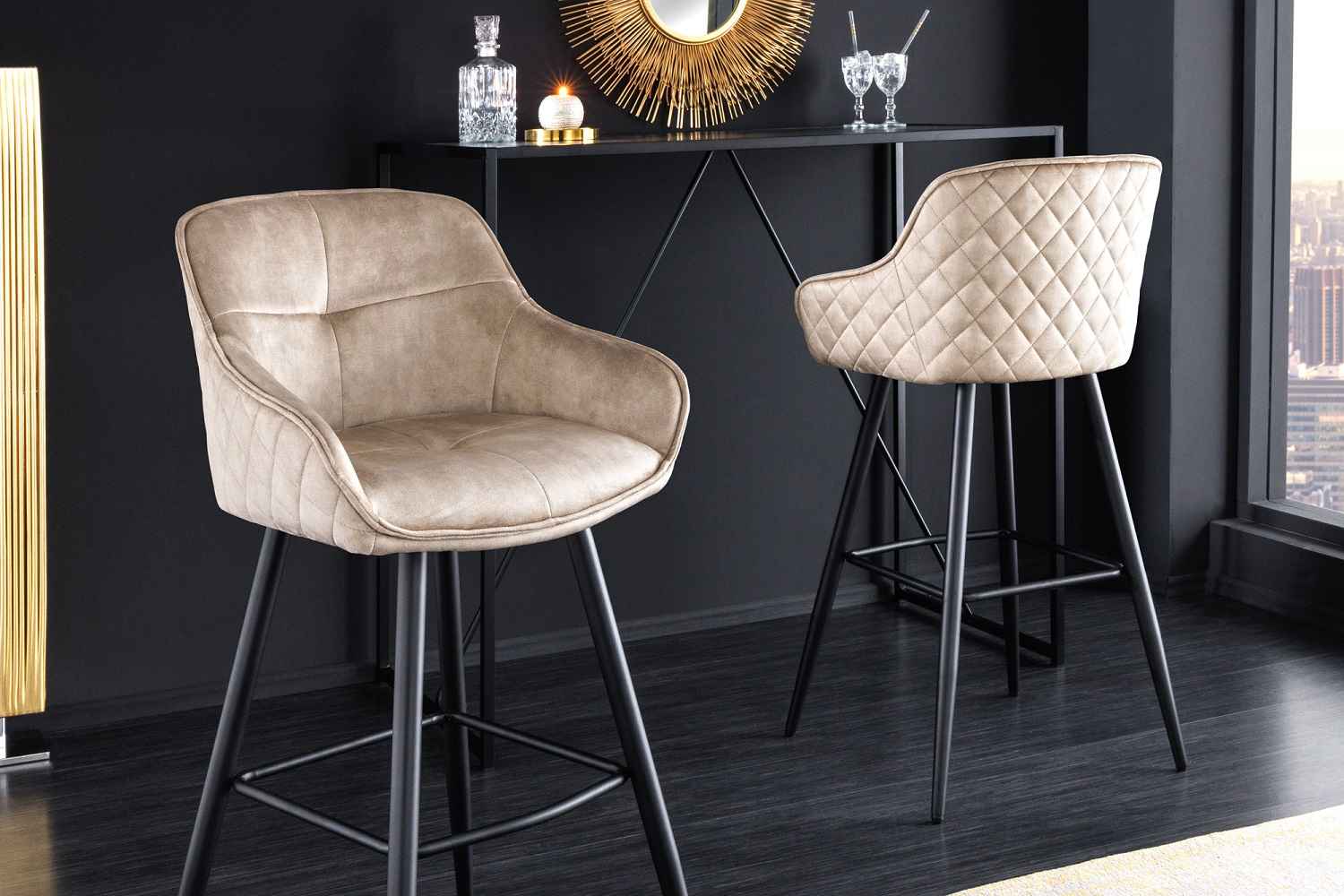 LuxD Designová barová židle Natasha šampaňský samet - Skladem