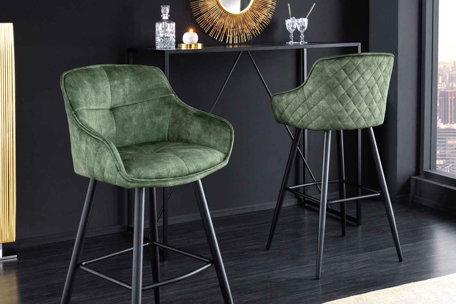 LuxD Designová barová židle Natasha zelený samet