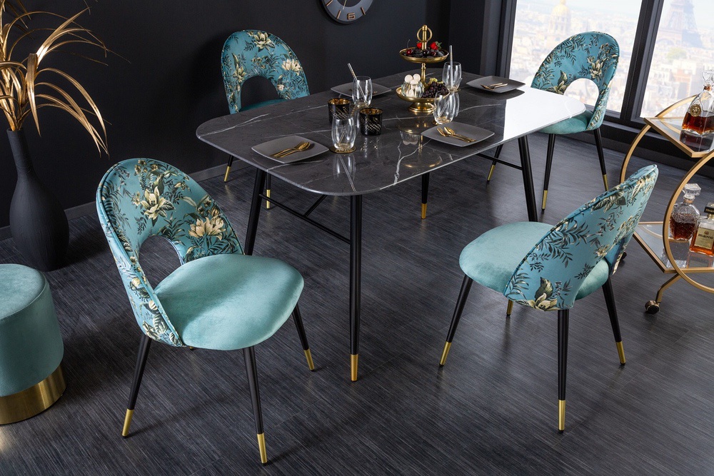LuxD Designová jídelní židle Jalisa tyrkysový samet