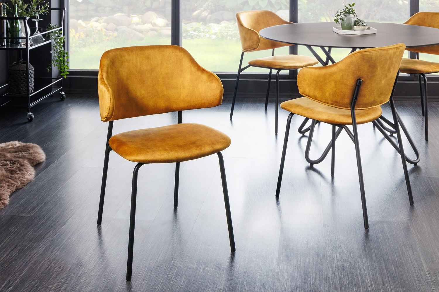 Designová jídelní židle Takuya hořčicový samet