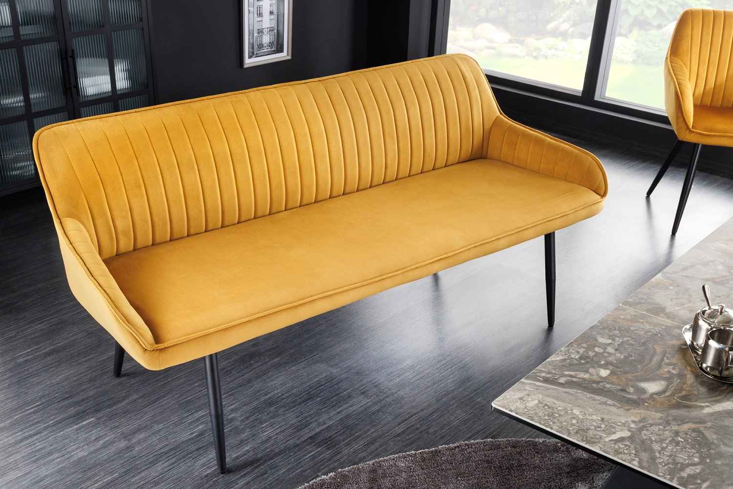 Levně LuxD Designová lavice Esmeralda 160 cm hořčičný samet
