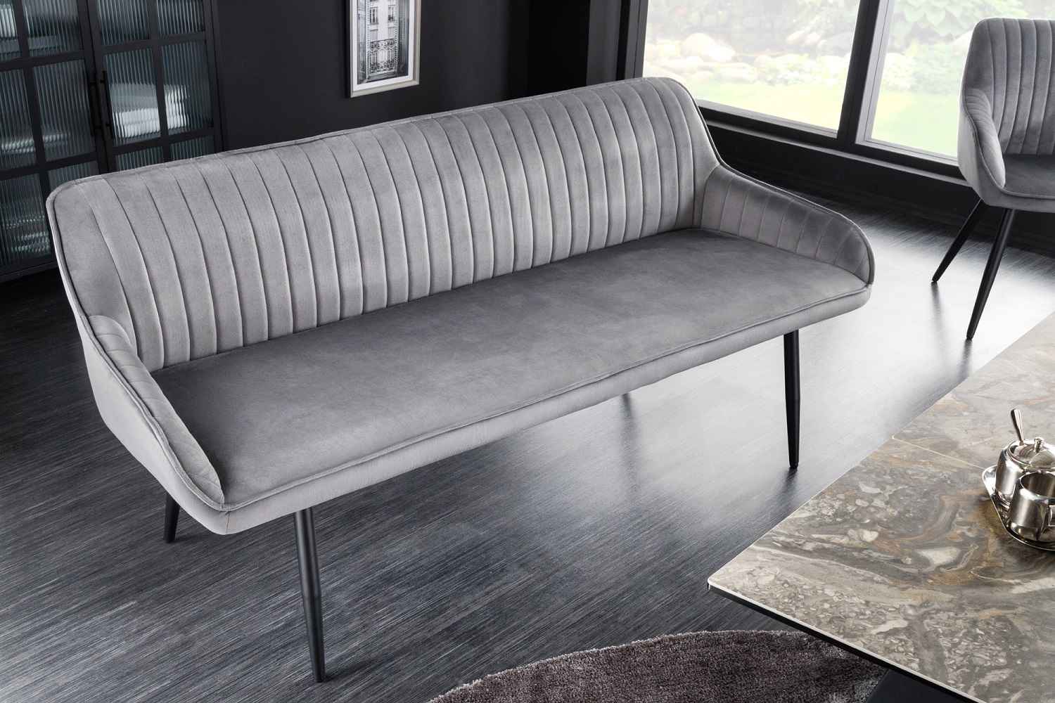 LuxD Designová lavice Esmeralda 160 cm stříbrno-šedý samet