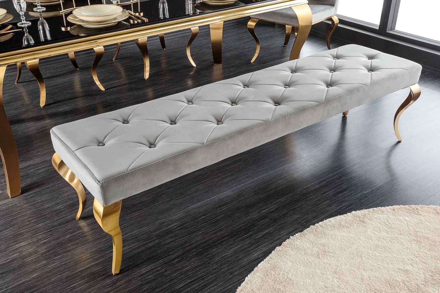 Levně LuxD Designová lavice Rococo 172 cm šedá / zlatá