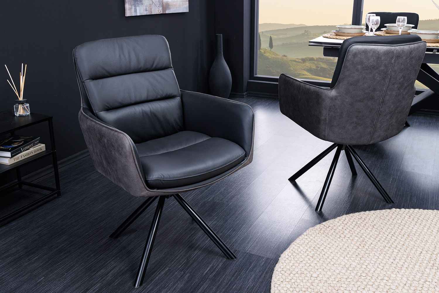 LuxD Designová otočná židle Maddison antracit kůže