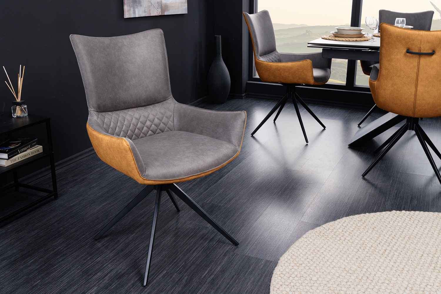LuxD Designová otočná židle Wendell šedá / hnědá