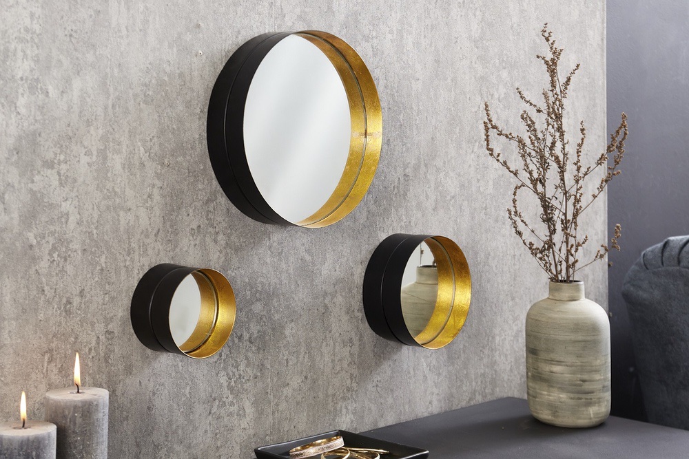 Levně LuxD Designová sada 3 nástěnných zrcadel Laquita černo-zlatá