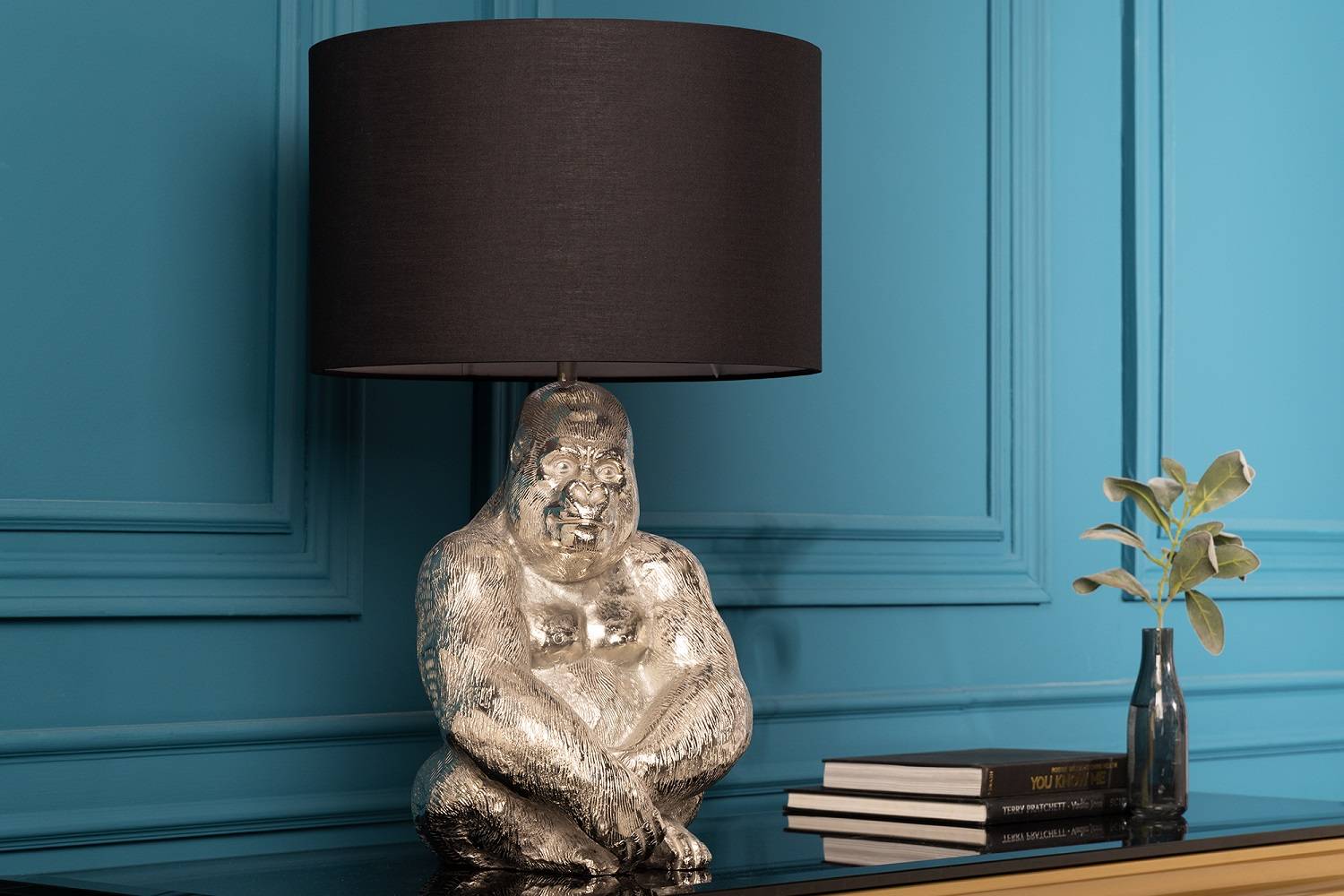 Designová stolní lampa Gorila 60 cm černo-stříbrná
