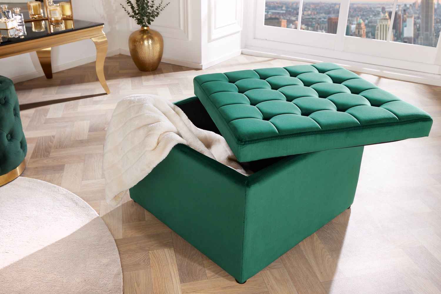 Levně LuxD Designová taburetka Rococo 60 cm smaragdově-zelený samet