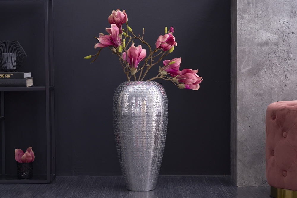 Levně LuxD Designová váza Khalil 50 cm stříbrná