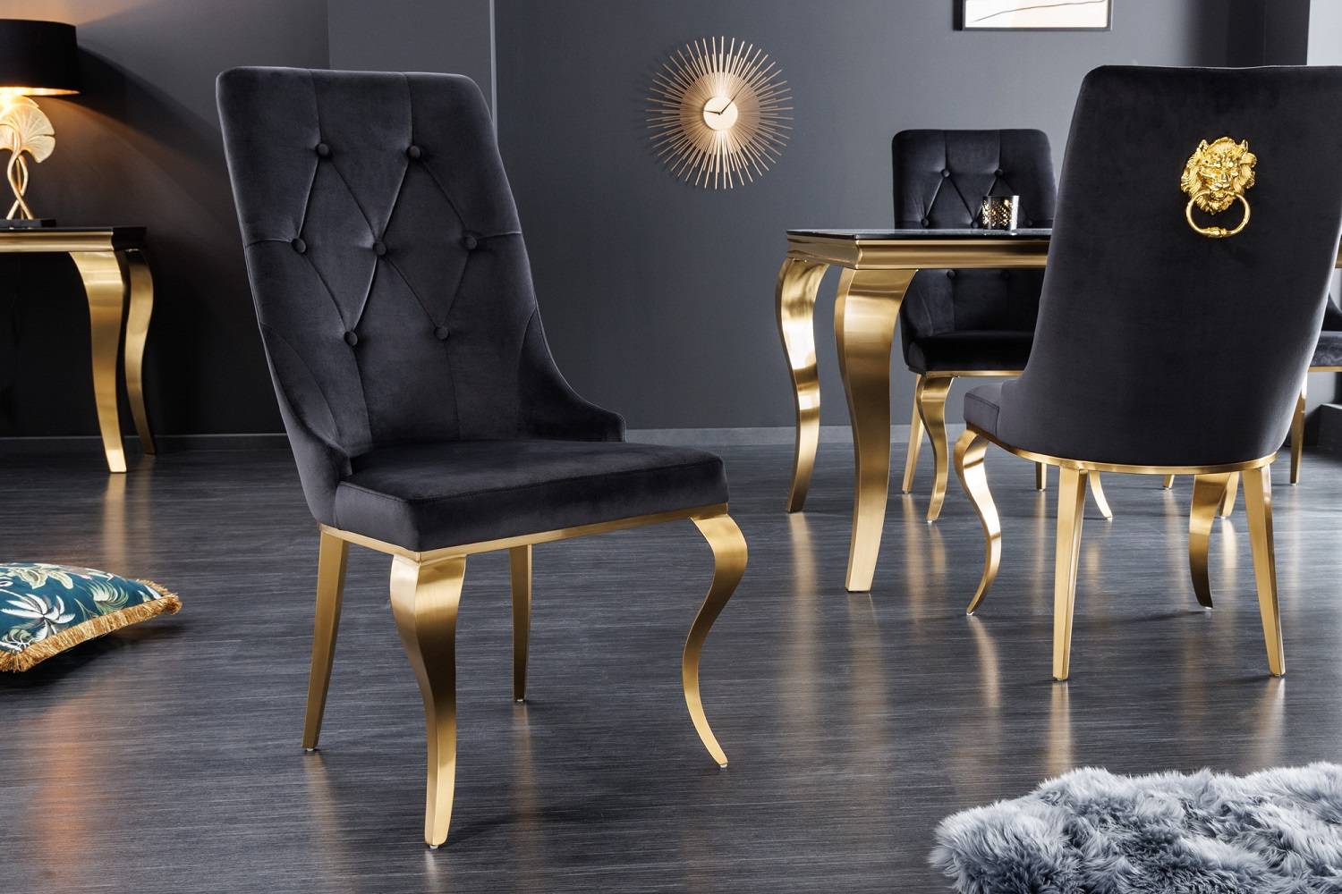 LuxD Designová židle Rococo Lví hlava černá / zlatá
