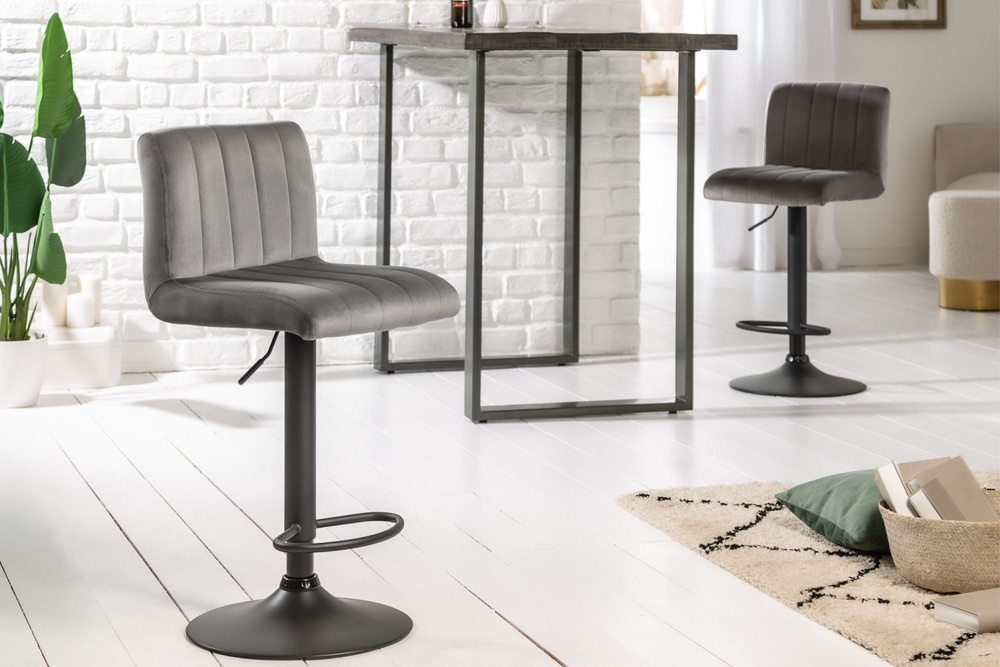 Levně LuxD Designová barová židle Walnut šedý samet