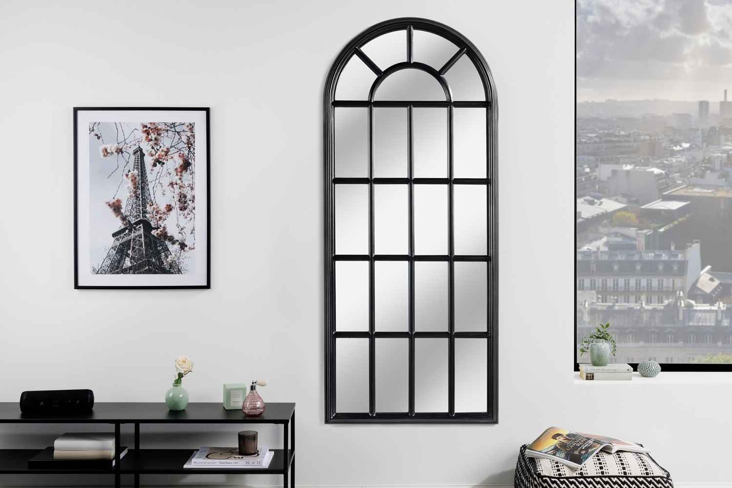 LuxD Designové nástěnné zrcadlo Window II 140 cm černé