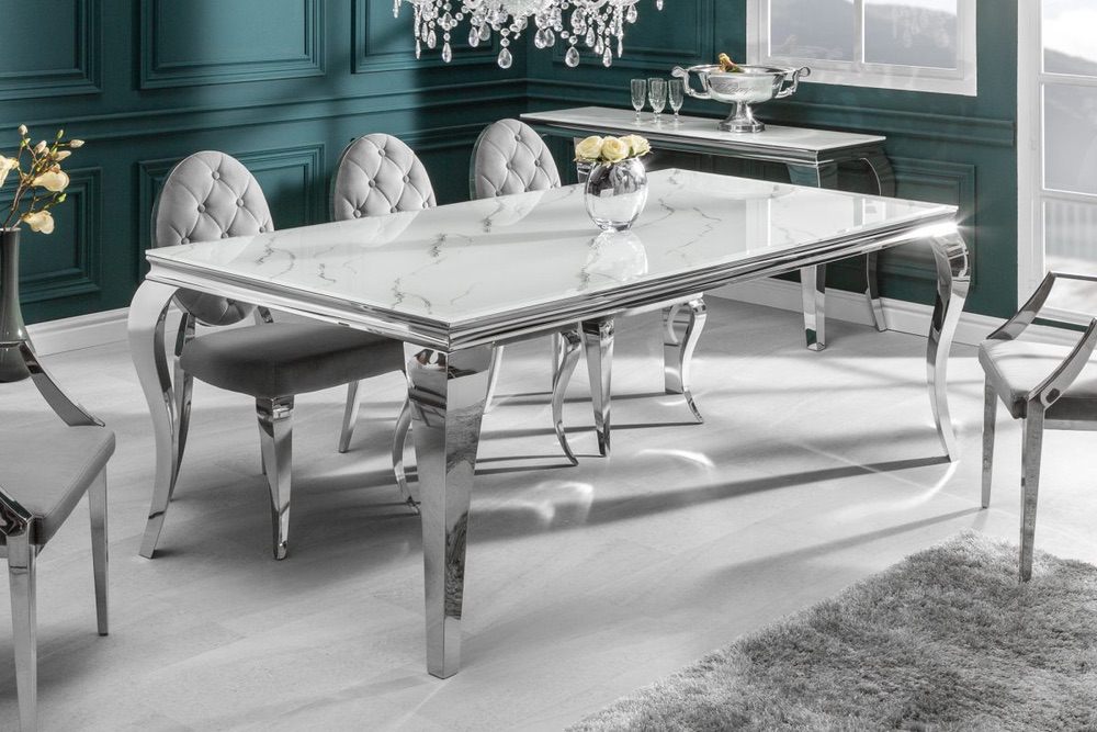 LuxD Designový jídelní stůl Rococo 200 cm stříbrný - mramor