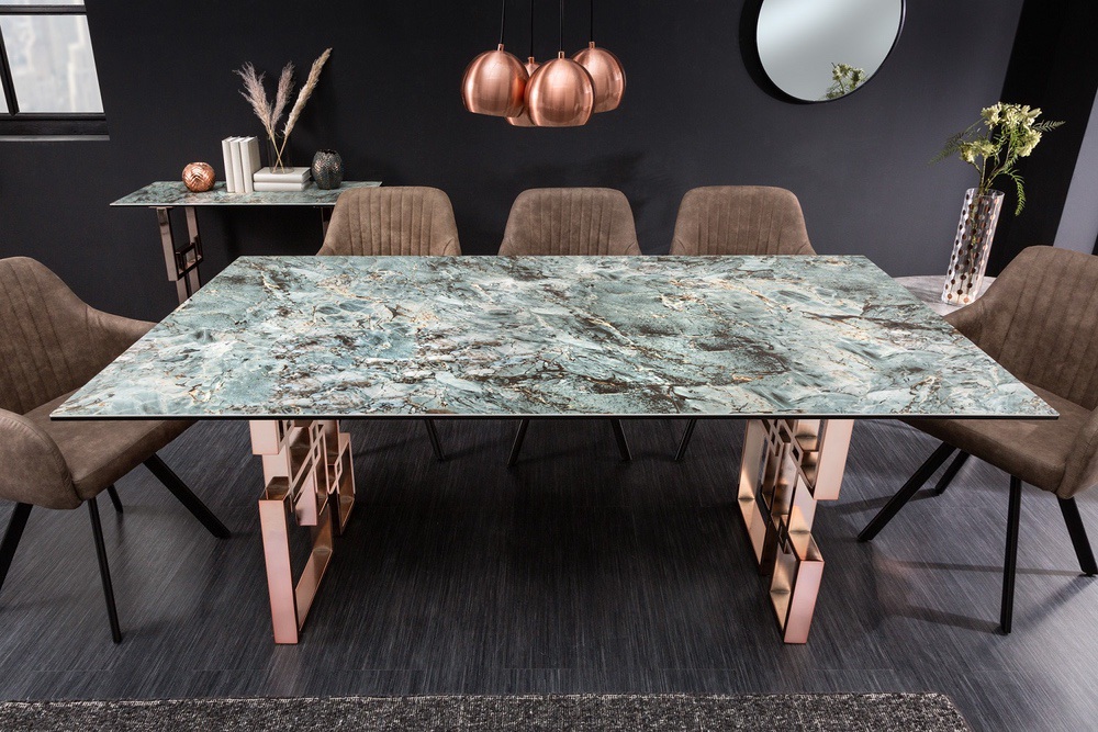 LuxD Designový jídelní stůl Salus 200 cm tyrkysový - vzor mramor