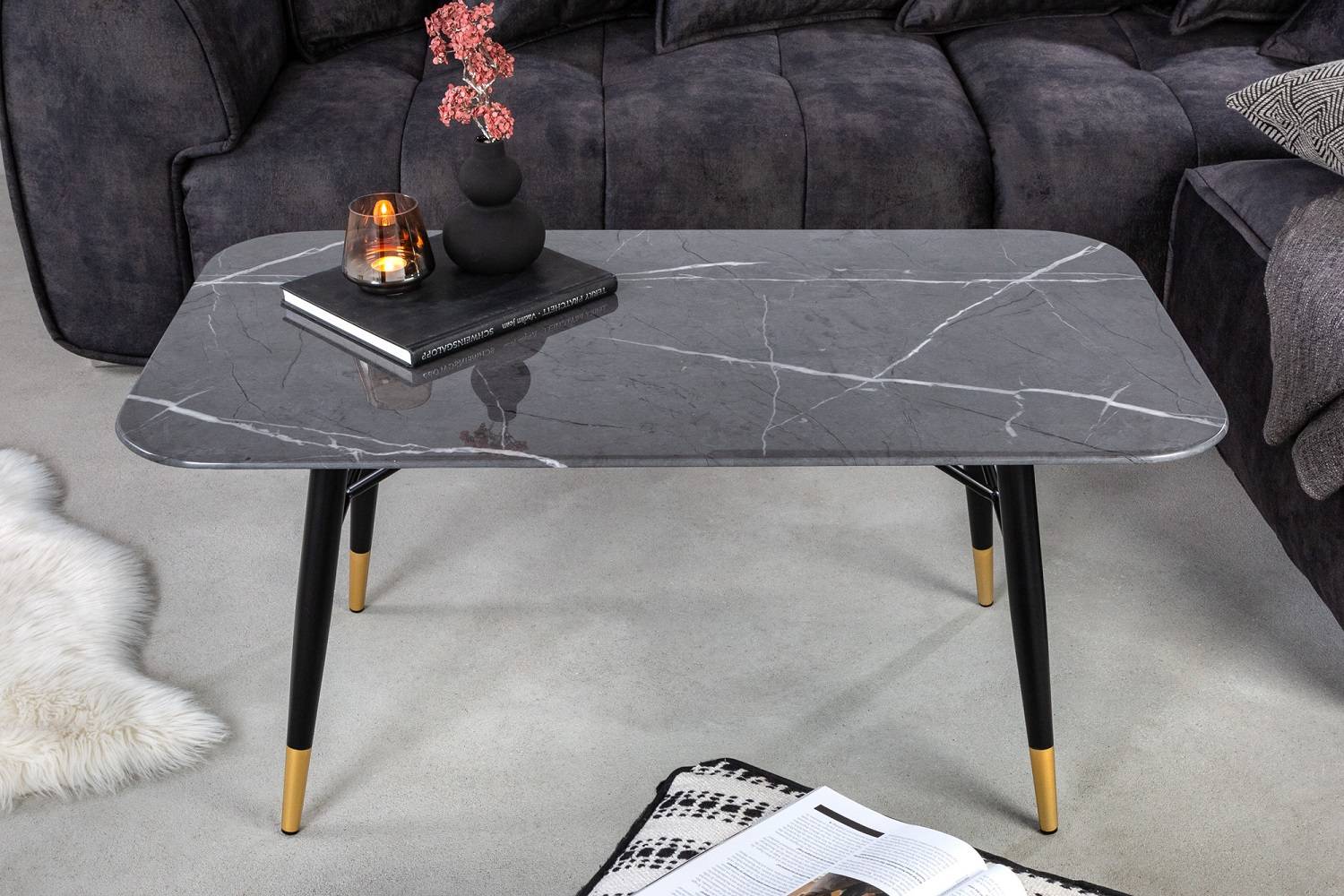 LuxD Designový konferenční stolek Laney 110 cm antracitový - vzor mramor