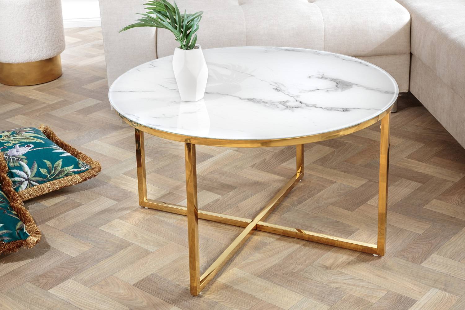 LuxD Designový konferenční stolek Latrisha 80 cm vzor imitace mramora