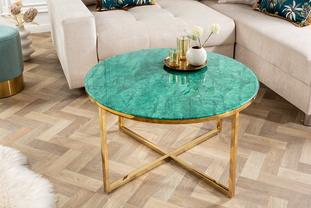 LuxD Designový konferenční stolek Latrisha 80 cm imitace mramoru - zelený