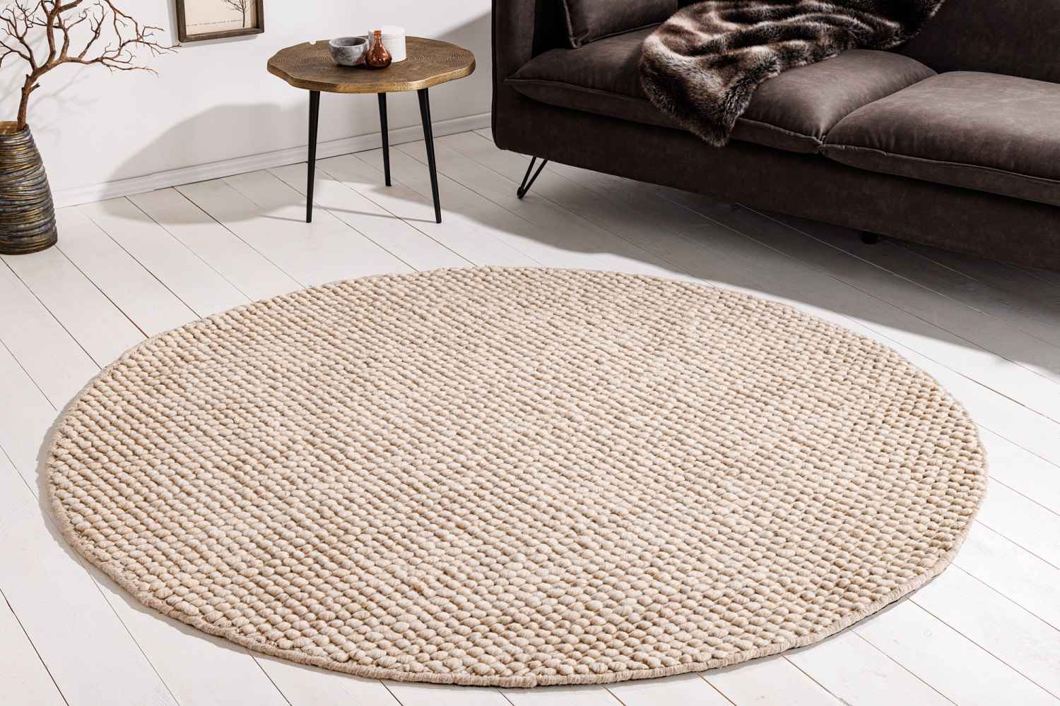 LuxD Designový kulatý koberec Arabella 150 cm béžový