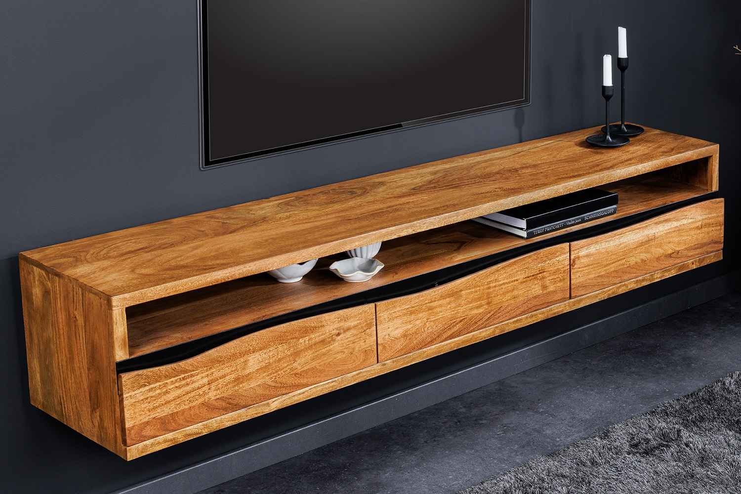 Levně LuxD Designový závěsný TV stolek Massive Honey 160 cm akácie