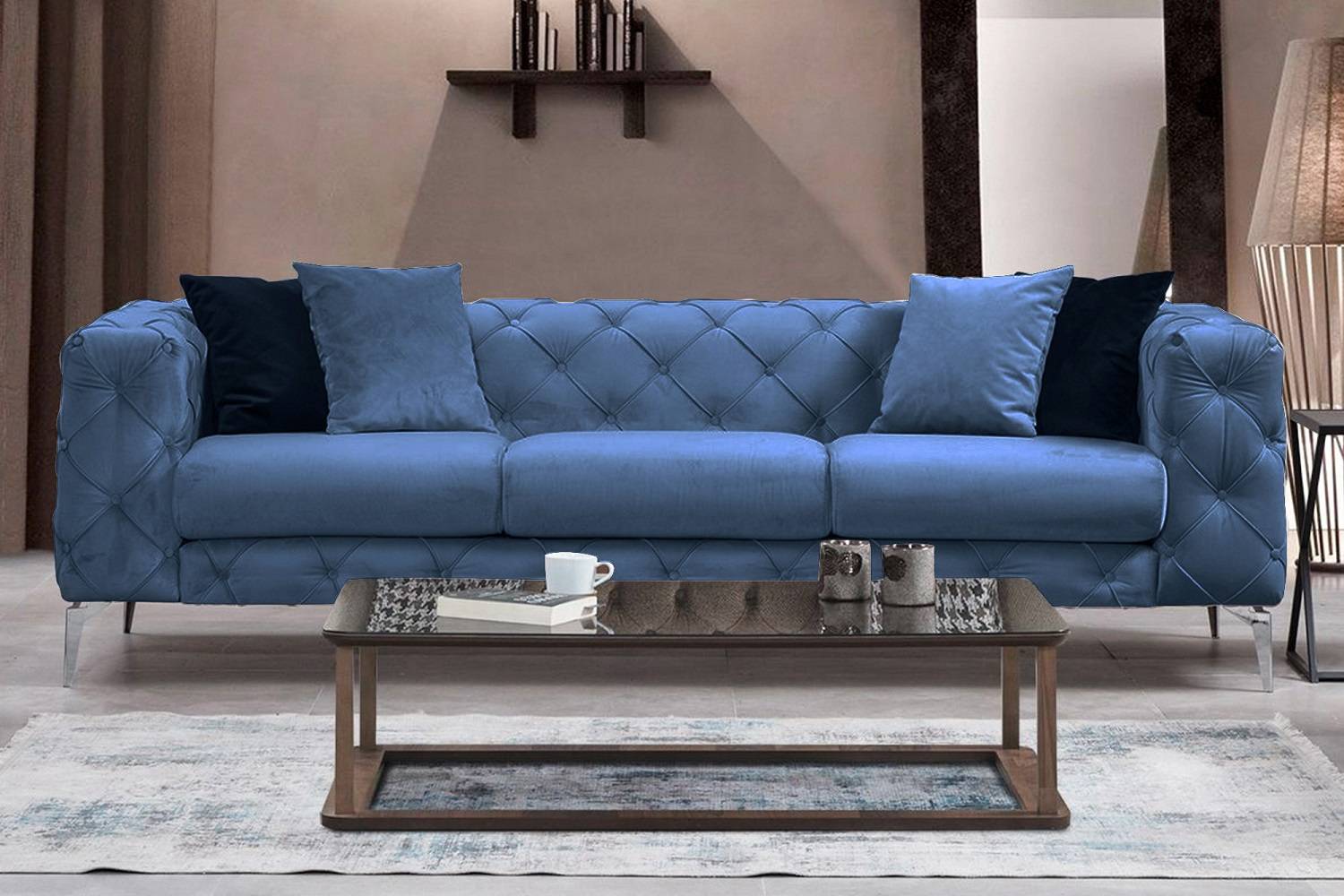 Designová 3-místná sedačka Rococo 237 cm modrá