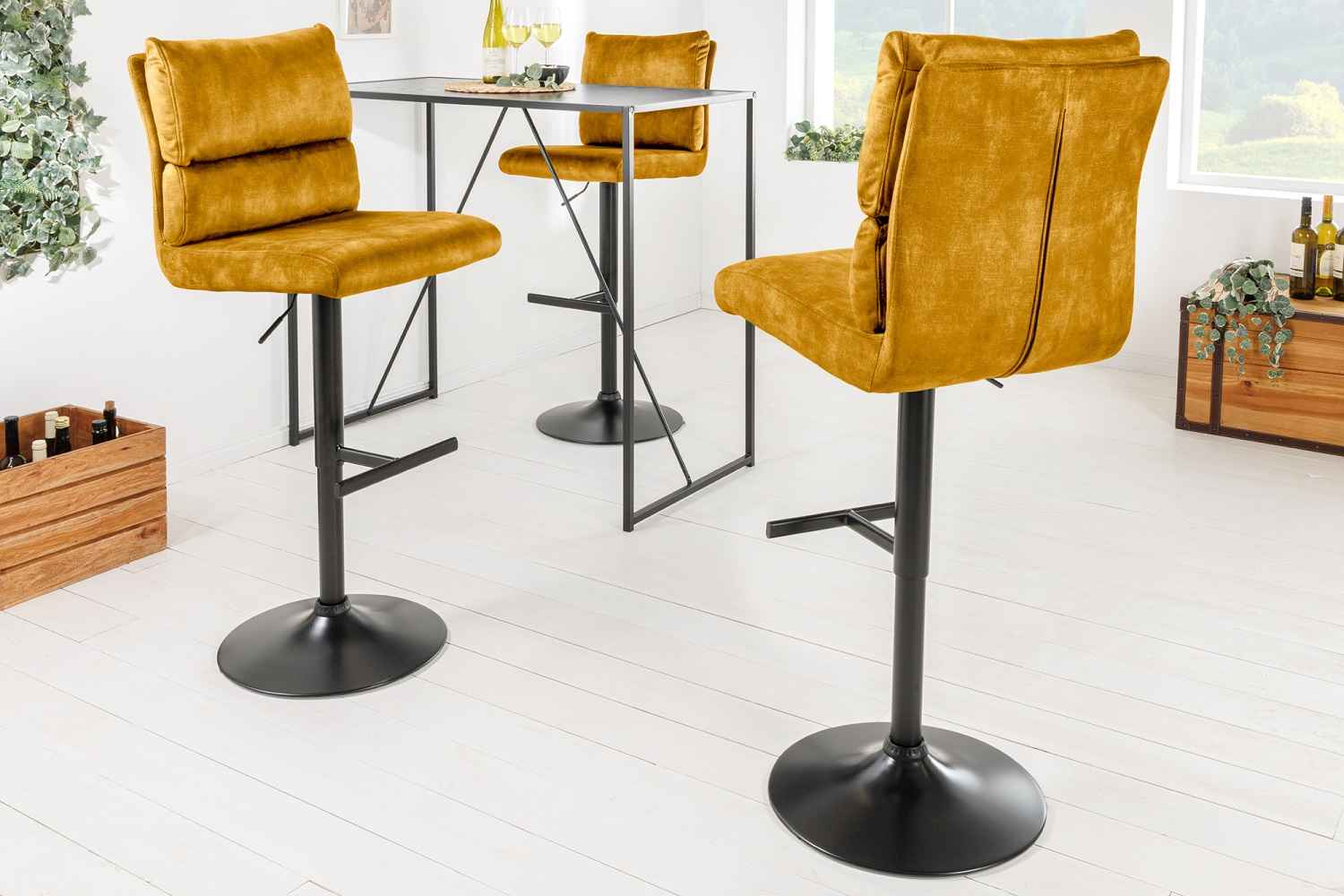 Levně LuxD Designová barová otočná židle Frank hořčičný samet