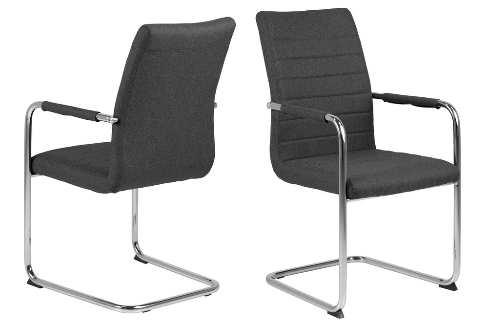 Designová jídelní židle Daitaro s opěrkami tmavě šedá / stříbrná