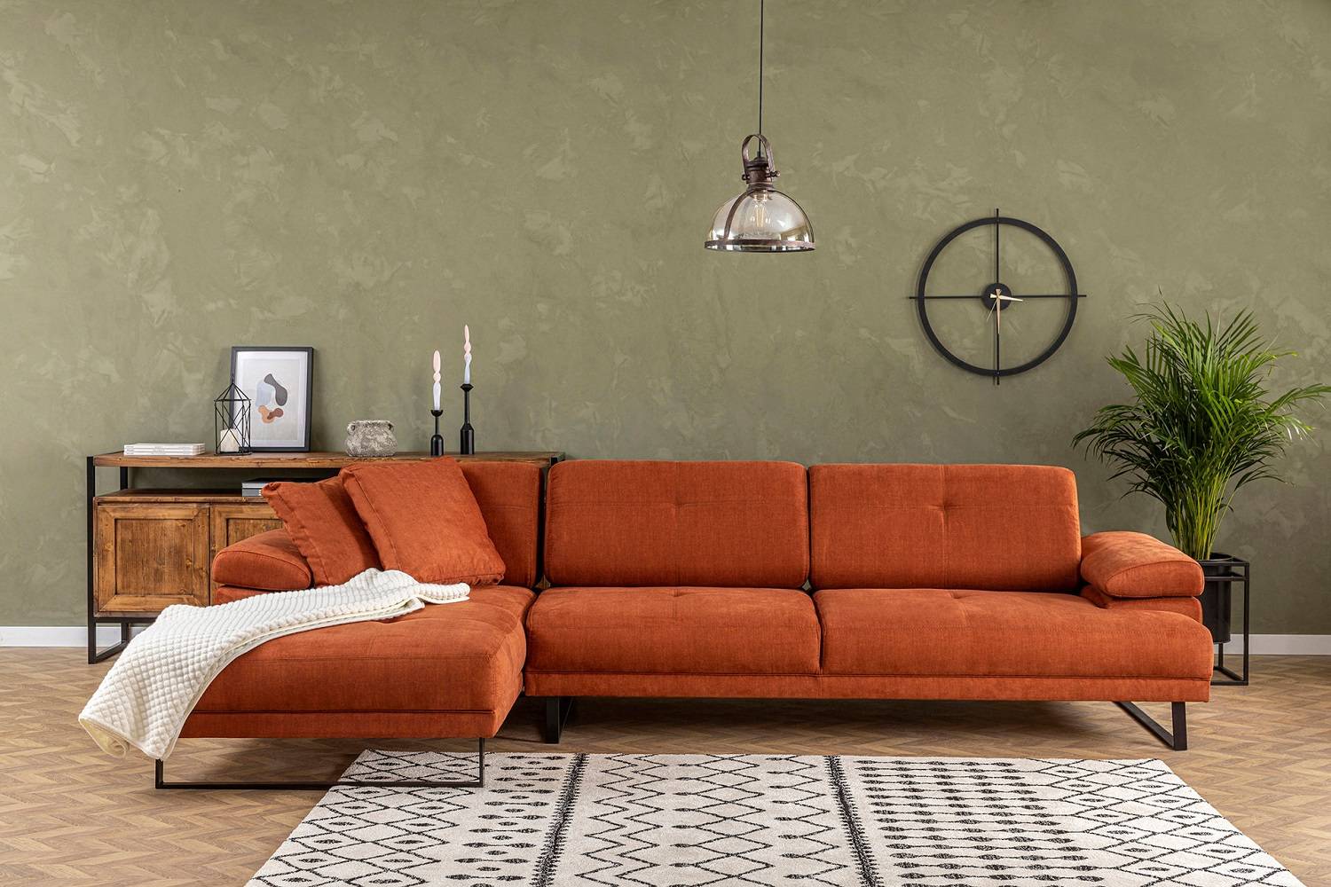 Designová rohová sedačka Vatusia 274 cm oranžová - levá