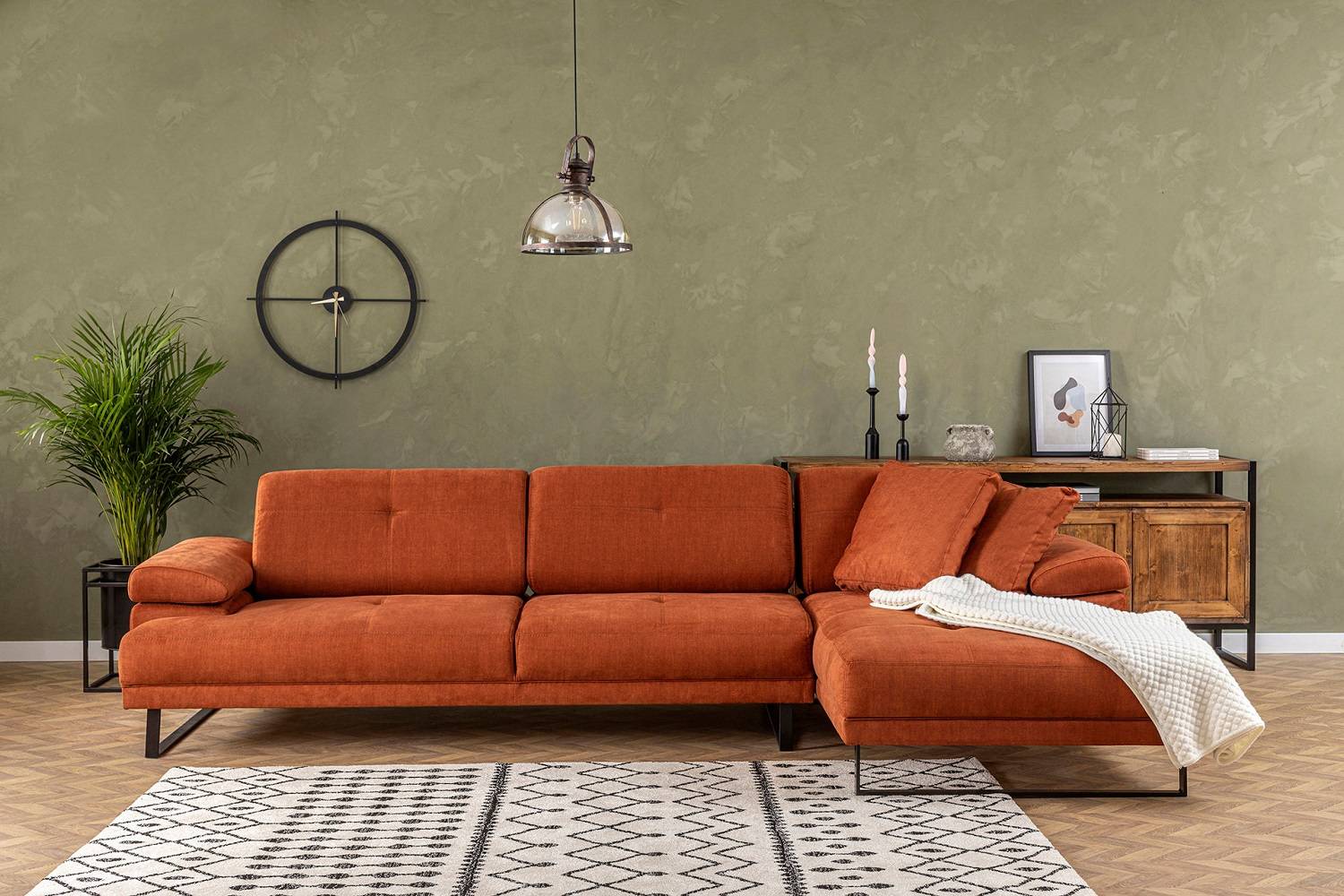 Designová rohová sedačka Vatusia 274 cm oranžová - pravá