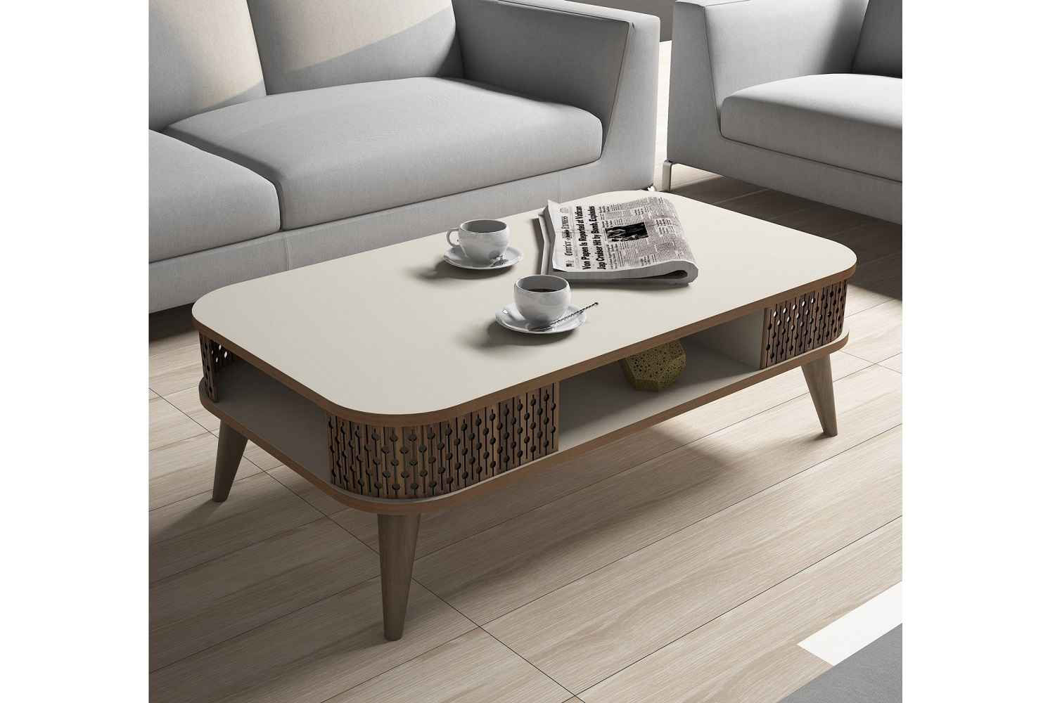 Designový konferenční stolek Baina 105 cm krémový