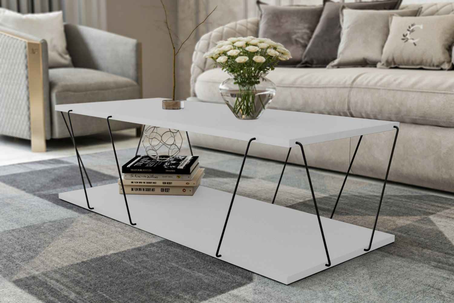 Designový konferenční stolek Baudelio 120 cm bílý