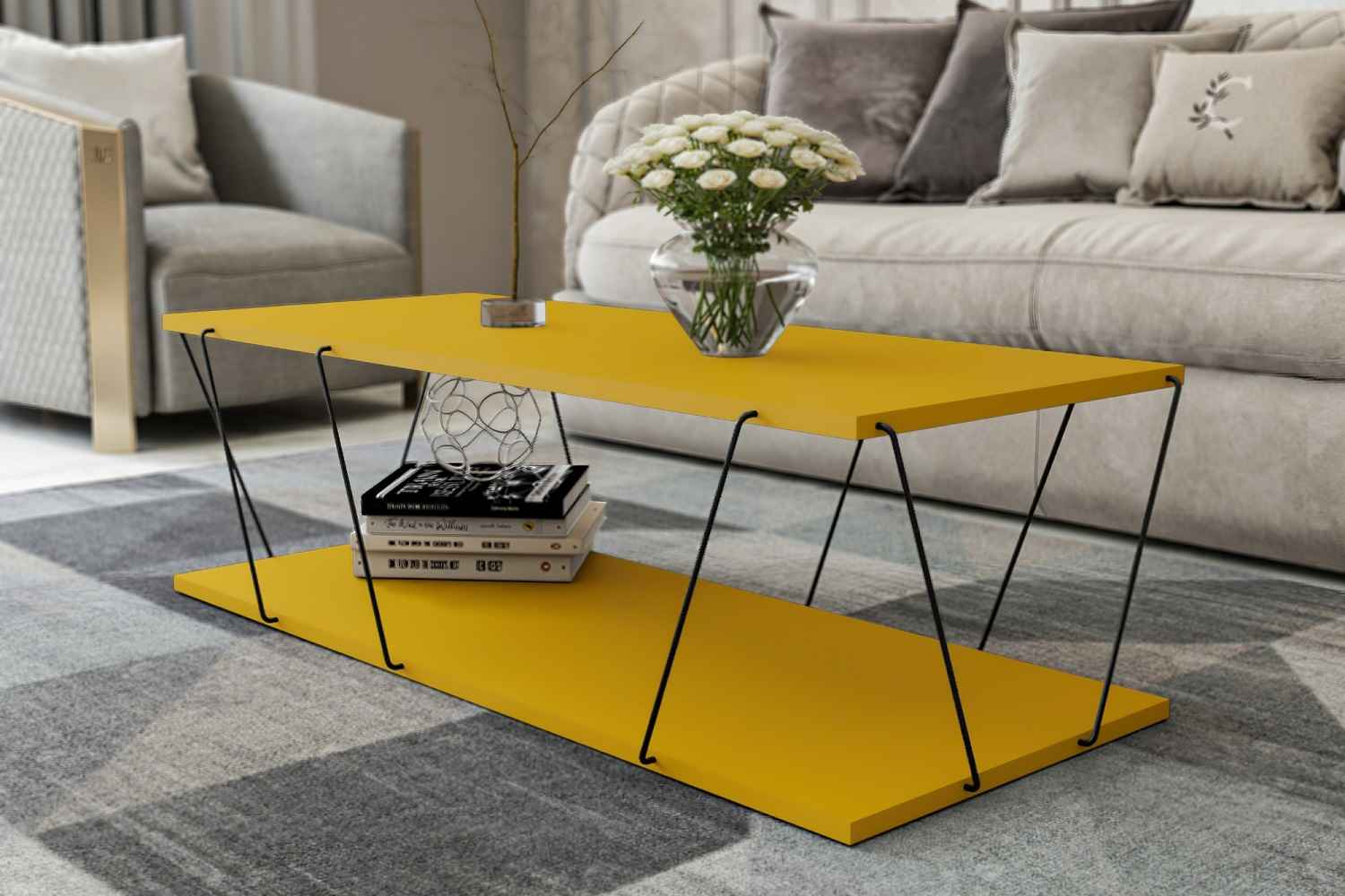 Levně Sofahouse Designový konferenční stolek Baudelio 120 cm žlutý