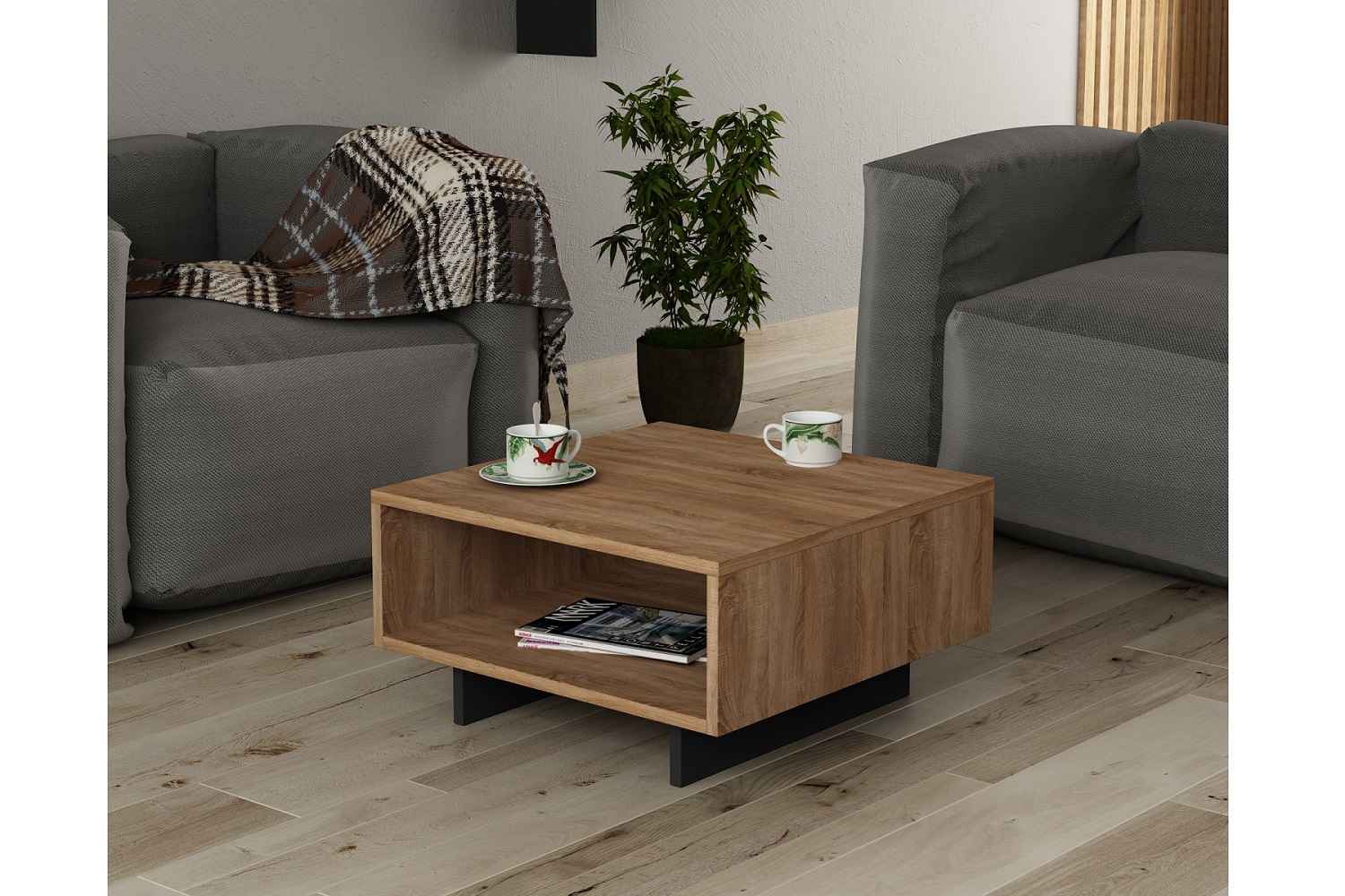 Designový konferenční stolek Eirian 60 cm vzor dub