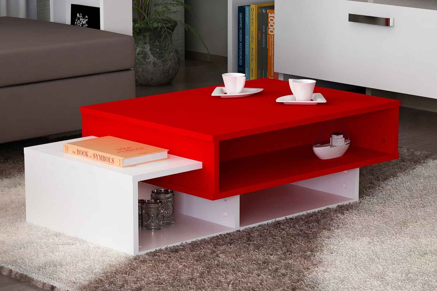 Designový konferenční stolek Landis 105 cm bílý/červený