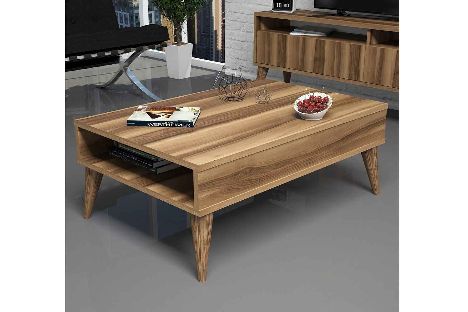 Sofahouse Designový konferenční stolek Zenda 90 cm vzor ořech