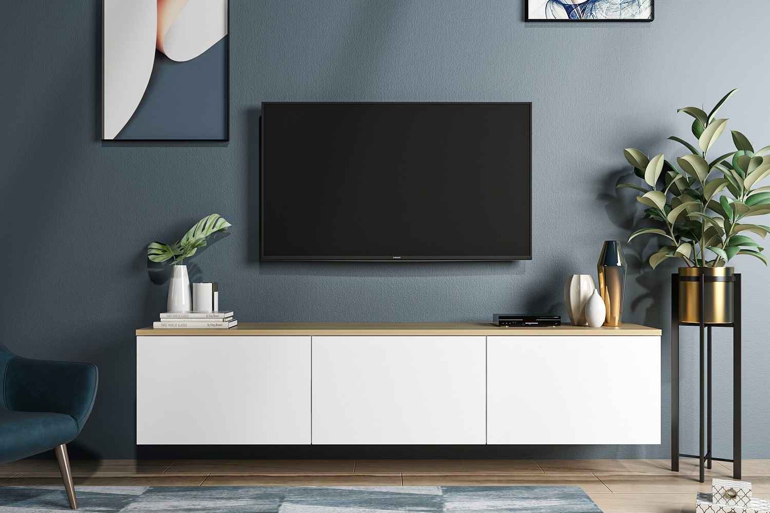 Levně Sofahouse Designový nástěnný TV stolek Valeriy 160 cm dub bílý