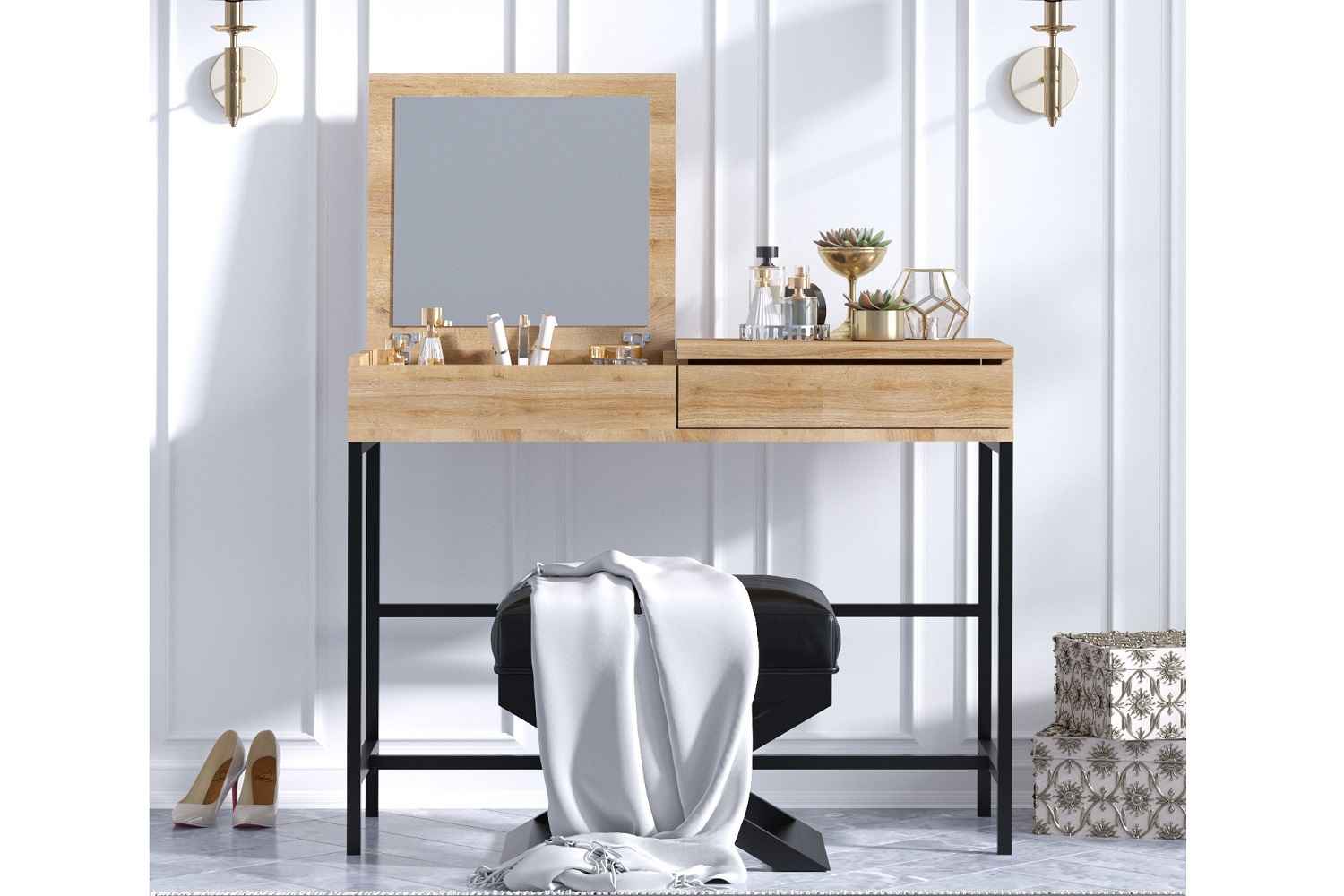 Designový toaletní stolek Dalius 100 cm vzor dub