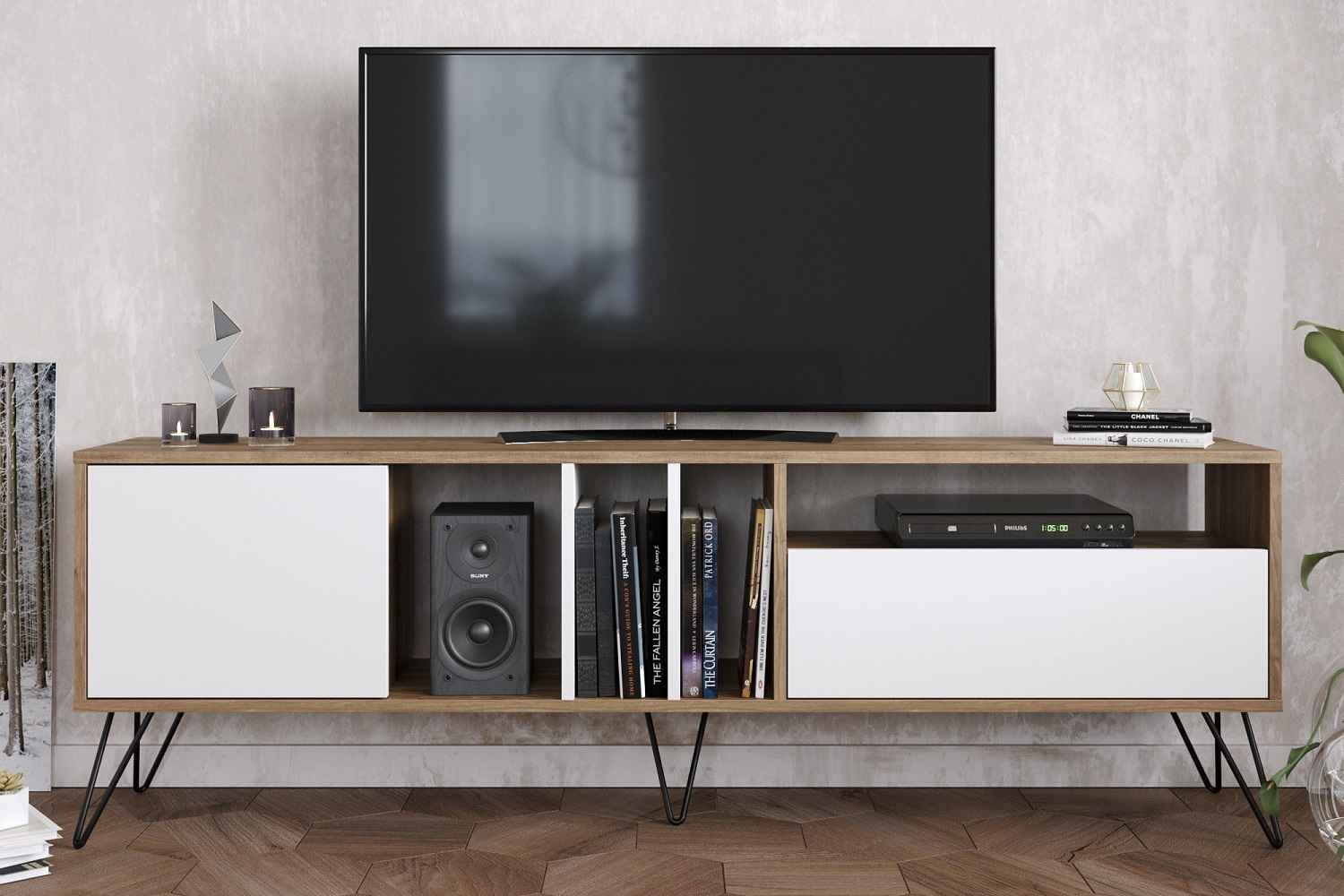 Designový TV stolek Baqia 180 cm ořech bílý