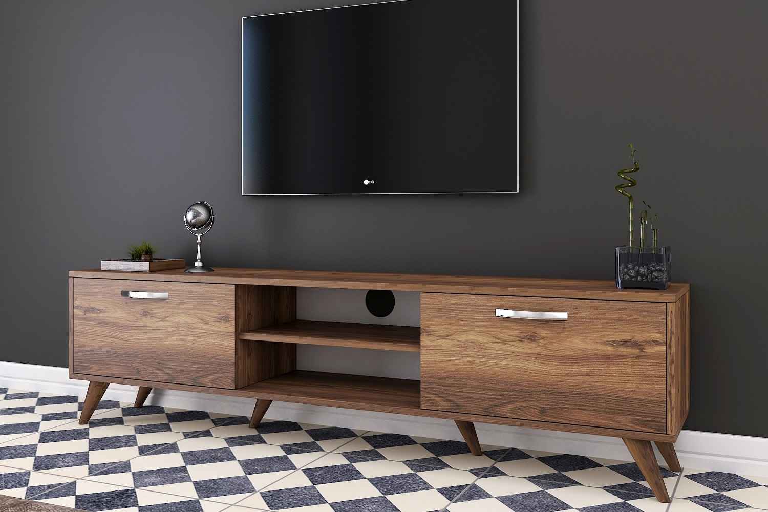 Sofahouse Designový TV stolek Einya 180 cm vzor ořech