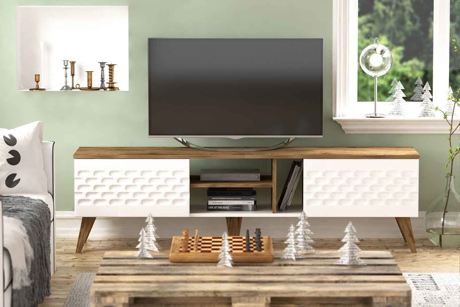 Levně Sofahouse Designový TV stolek Gallio 180 cm ořech bílý