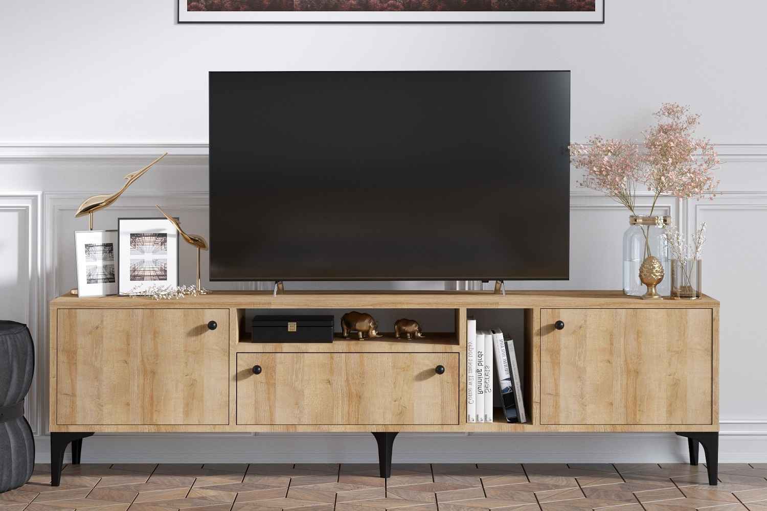 Levně Sofahouse Designový TV stolek Jaeson 180 cm vzor dub