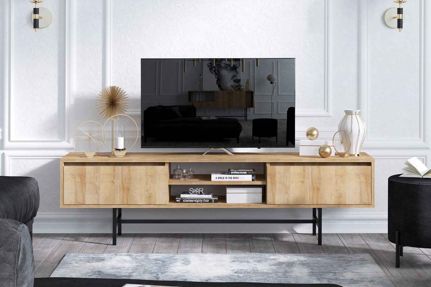 Levně Sofahouse Designový TV stolek Umika 180 cm vzor dub