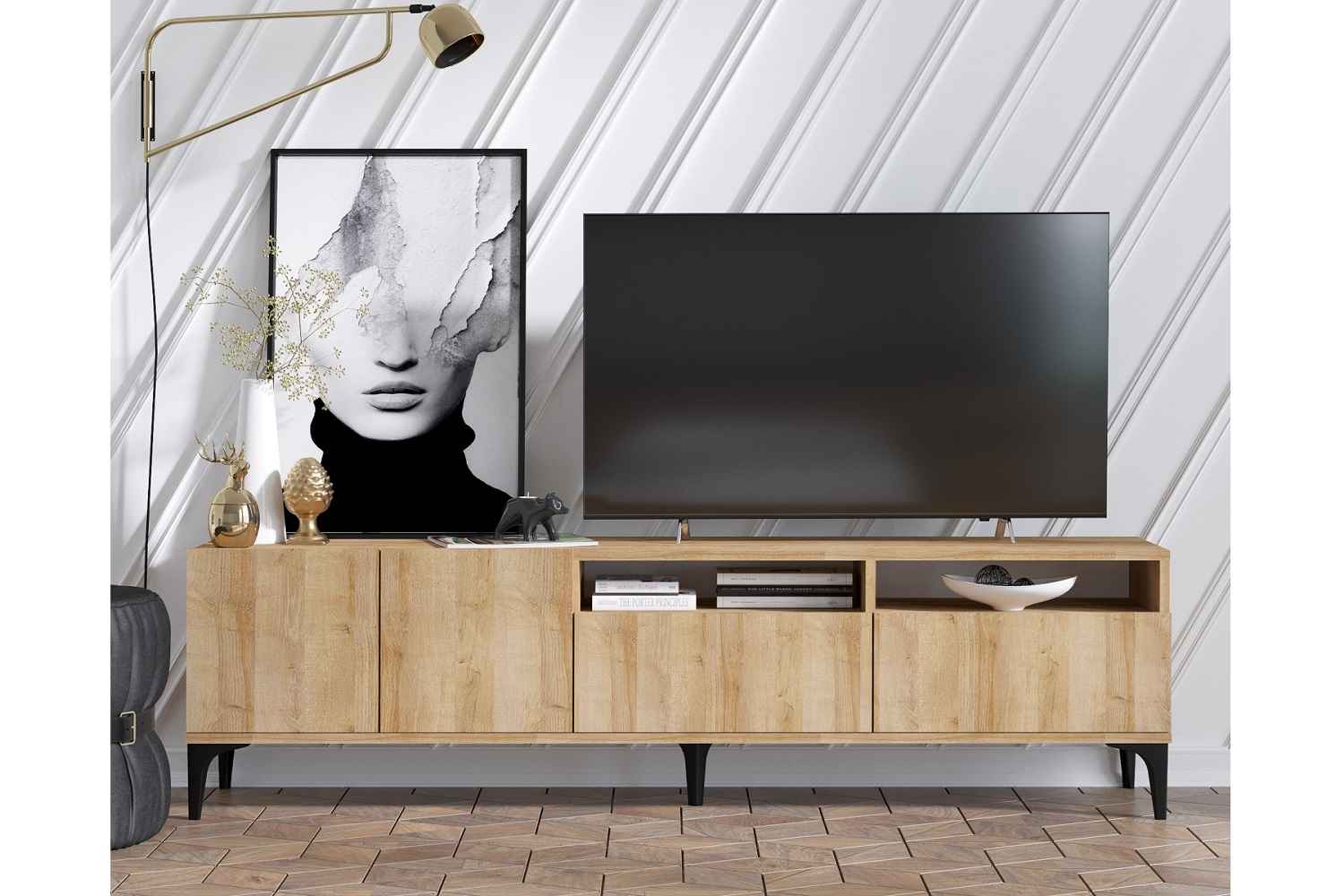 Levně Sofahouse Designový TV stolek Valentino 180 cm vzor dub