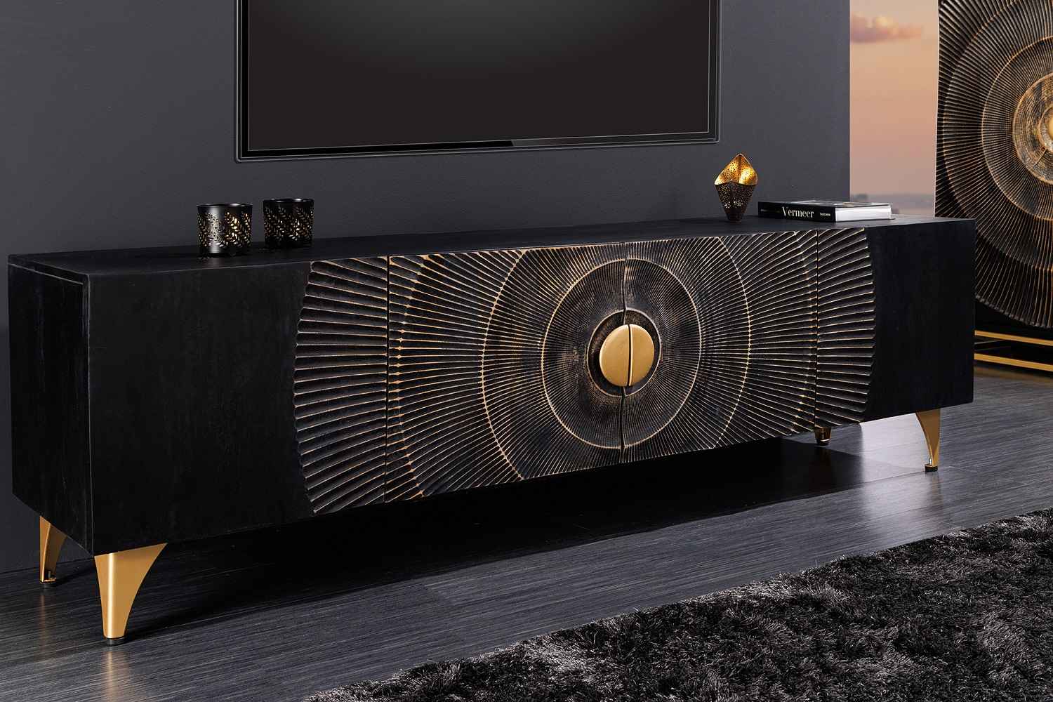 Levně LuxD Designový TV stolek Venetia 180 cm černo-zlatý