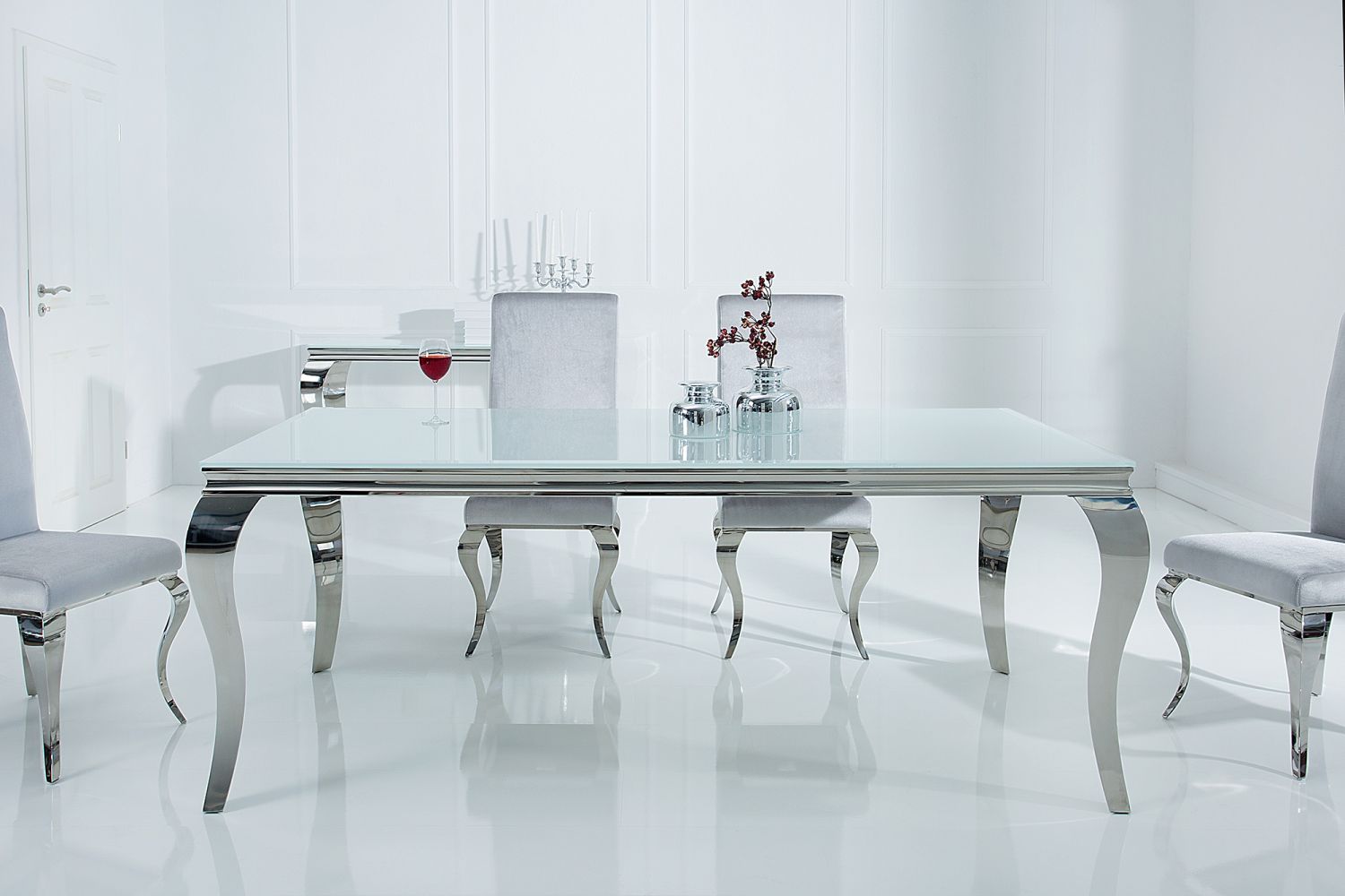 Jídelní stůl Rococo 180 cm bílá / stříbrná